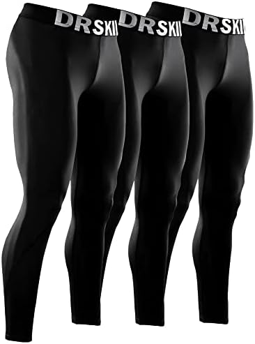 DRSKIN 3 Pack Men’s Compression Pants Tights Leggings Sports Baselayer Running Athletic Workout Active (Classic B01 3P, M)