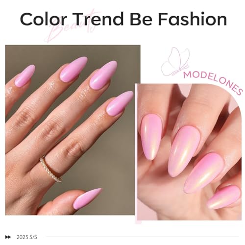 Image of modelones Glitter Gel Nail Polish Pastel Pink Glitter Gel Nail Polish Soak-Off UV Gel Polish - 28+ Days Long-Lasting Salon-Quality Nail Art for Spring DIY Manicure & Gift 15ML