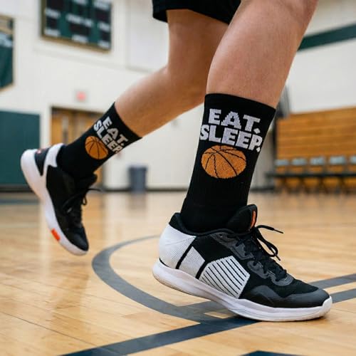 Image of ChalkTalkSPORTS Basketball Socks - Cushioned Mid-Calf Crew - Youth & Adult | Moisture-Wicking Performance Blend, Athletic Basketball Gear, Stay-Up Technology, Arch Support, Breathable, Boys and Men