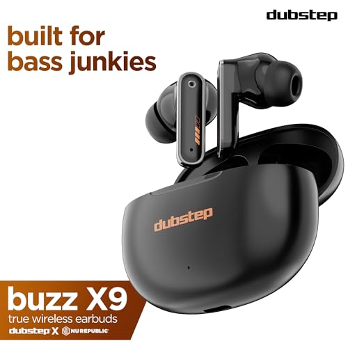 Image of Dubstep Buzz X9 Wireless Earbuds, 60hrs Playtime, 13mm Neodymium Drivers, XBass Technology, ENC Mics, Type-C Fast Charging (Dark Black)
