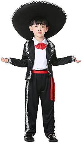 Boy Mexican Costume Kids Traditional Mariachi Amigo Dance Bowtie Belt Suit