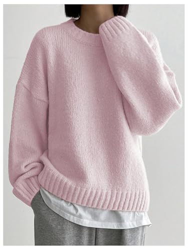 SHENHE Women's Oversized Crew Neck Long Sleeve Soft Casual Loose Sweater Pullover2