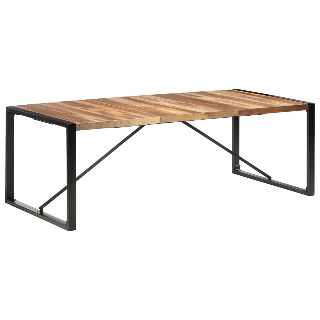 Stół do jadalni 220 x 100 x 75 cm, lite drewno akacjowe, drzewo gumowe ze stalowymi nogami, przemysłowe wzornictwo, do jadalni, kuchni, mieszkania, stabilny, wytrzymały, ręcznie wykonany