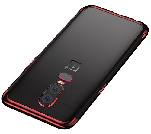 BLUGUL Funda OnePlus 6, Electroplating Coloring, Ultra Fina, Transparente Suave TPU Silicona Cover Claro Case para OnePlus 6 Rojo