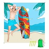 sheelokhwui Printed Beach Blanket. Extra Large 83x81 inch, Fits Up to 6 People. Sandproof Nylon Beach Mat. Lightweight, Du-Rable, Water Repellent - with Carry Pouch and Stakes - Surf-Board