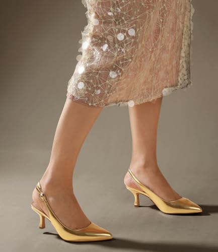 Image of Ankis Women's Slingback Kitten Heels Closed Pointed Toe 2.5in Dress Pumps