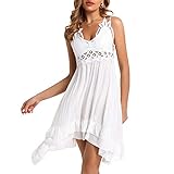 Women’s Maxi Dress with Spaghetti Strap Sundress Lace V-Neck Sleeveless Flowy Short/Long Cute Dresses (White Large)