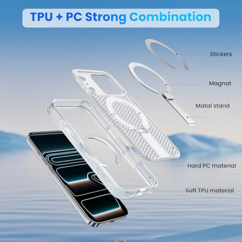 Image of ZORBES Compatible with iPhone17 Pro Max, TPU Fashion Honeycomb Clear Phone Case with Folding Metal Bracket, Magnetic Attracting Ring for Wireless Charging & Magnetic Car Mounts