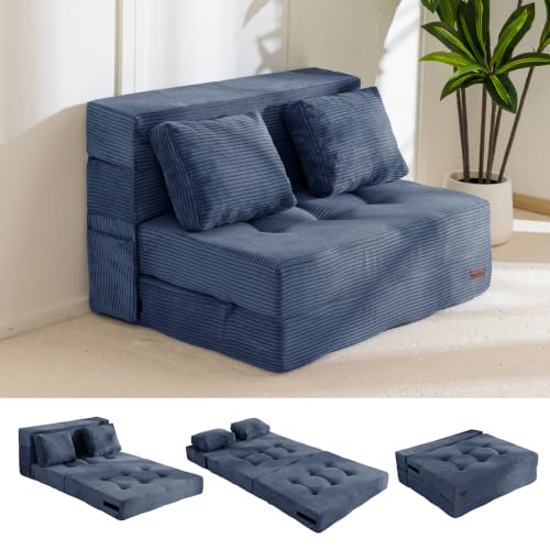 Image of MAXYOYO Convertible Sofa Bed, Fold Out Sofa Couch with Pillow for Adults | Loveseat Sofa 4 in 1 Tufted Folding Couch Bed Foam Floor Couch, Lazy Chair for Living Room Bedroom Guest Room, Dusty Blue