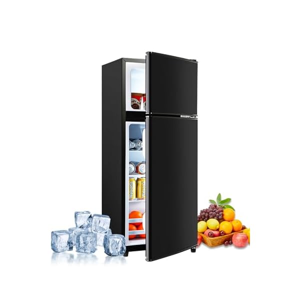 3.5 Cu. Ft. Capacity Double-door Compact Fridge with Freezer and 7-Level Thermostat, Compact Convenience and Energy Savings, Ideal for Apartments, Dorms, Home Offices and Bars, Black Color