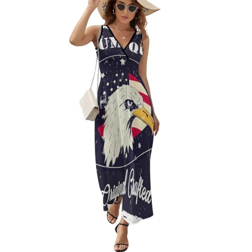 Robe maxi col V sans manches coupe droite décontractée pour saison estivale