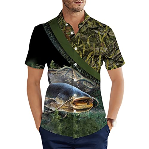 Chemise imprimé 3D pêche à la carpe haut tendance manches courtes