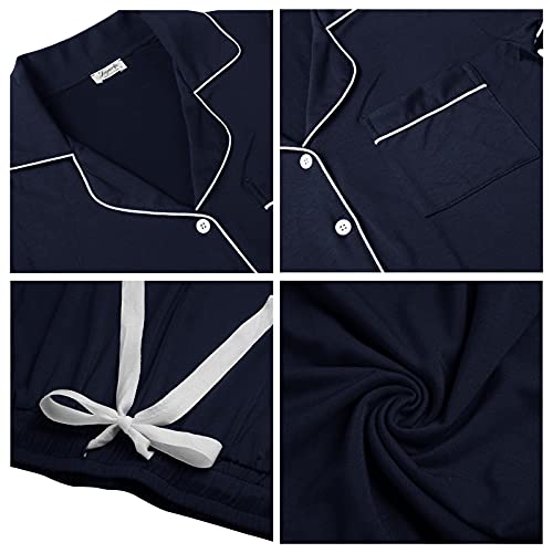 Joyaria Womens Rayon Short Sleeve Button Up Pajama/Pj Set Sleepwear Lounge Wear(Navy,Large) #TOP3