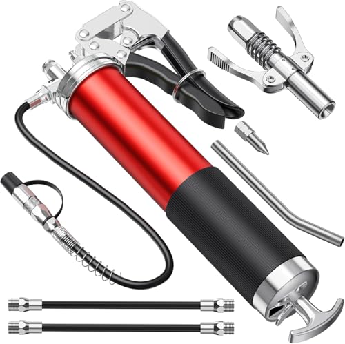 Juego de 8 accesorios de engrase, 8000 PSI de alta presión con mango ergonómico tipo pistola, acoplamiento de cierre seguro, capacidad 14 oz, conector reforzado