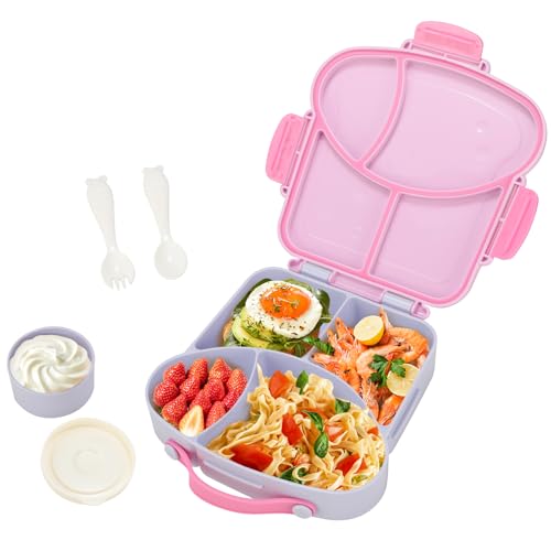 VINATO Brotdose Kinder Mit Fächern 900ML, BPA Free 4-Fach Unterteilte Lunchbox Mit Fächern Mit Besteck, Ideal Für Schule, Kindergarten, Picknick Und Reisen – Lila
