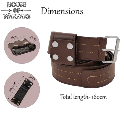 House of Wafare Medieval Leather Belt Zelda Holder Belt for Men – Heavy-Duty Renaissance Baldric Belt with Rivets, Adjustable for LARP, Cosplay, or Costume3
