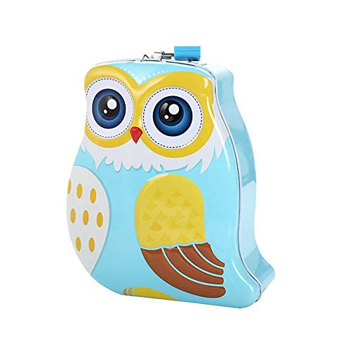 Image of WISHKEY Cute & Colorful Owl Shaped Metal Piggy Bank with Secure Lock & Keys for Kids, Attractive Bird Themed Money Saving Storage, Coin Collection Box for Girls, Children (Pack of 1, Multicolor)