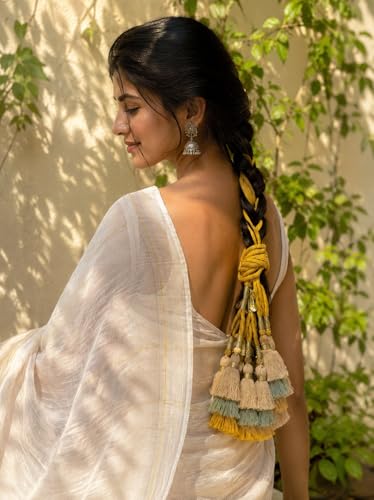 Image of Zippy Flora Handmade Boho Juhi Parandi (Mustard) | Traditional Indian Hair Accessory | Elegant Braided Paranda with Tassels | Ethnic Choti Hair Extension for Women & Girls