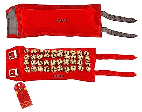 Image of UAPAN 4 line Ankle Bells Velvet Pad for Classical Bharatanatyam Kathak Dance with Adjustable Strap(Red)
