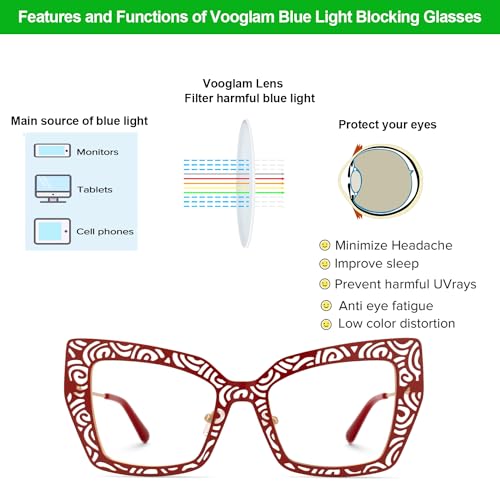 Image of VOOGLAM Square Blue Light Glasses for Women Anti UV Eyestrain Dry Eyes Computer Phone TV Eyewear