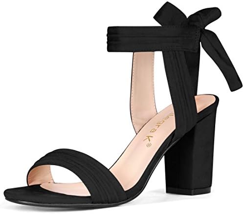 Allegra K Women's Open Toe Ankle Tie Back Chunky Heel Black Sandals - 8 M US