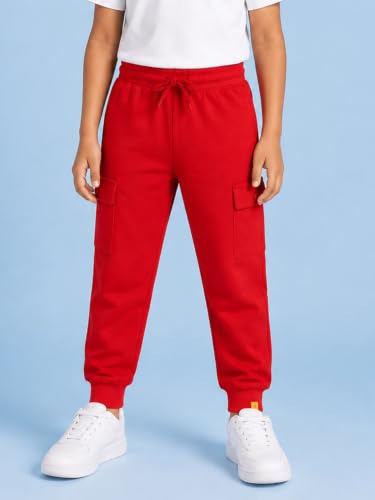 Image of KiddoPanti Boys Cotton Joggers | 100% Cotton Single Jersey | 2 Side Cargo Pockets with Flap | Elasticated Waist Band with Functional Drawcord | Soft & Breathable Track Pants