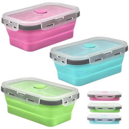 VIVIIHOO 3 Boîtes Repas Pliables, Boîtes de Conservation Pliables avec Couvercle, Lunchbox et Bol Pliables, Gain de Place pour Le Travail, Les Voyages, Le Camping