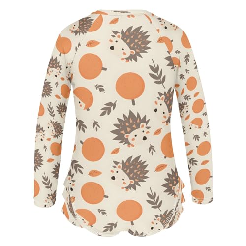 Hedgehog and Tangerine Girls Long Sleeve Swimsuits One Piece Zipper Bathing Suit UPF 50+ Rashguard Swimwear3