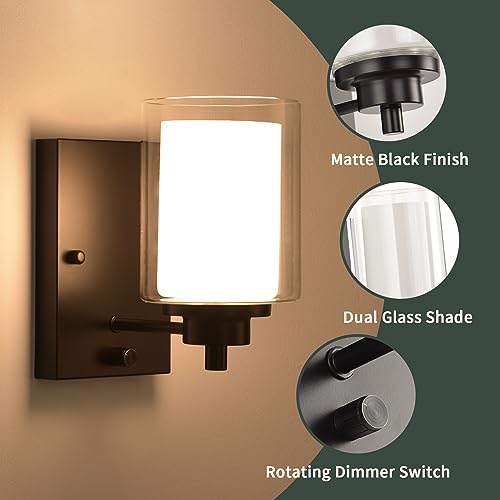 image for AOLALA Dimmable Matte Black Wall Sconces Set of 2, Bathroom Vanity Lig