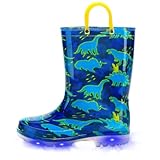 EUXTERPA 幼児 キッズ 防水 ライトアップ レインブーツ パターン グリッターブーツ ハンドル付き 男の子 女の子, ブルー恐竜。, 1 Big Kid