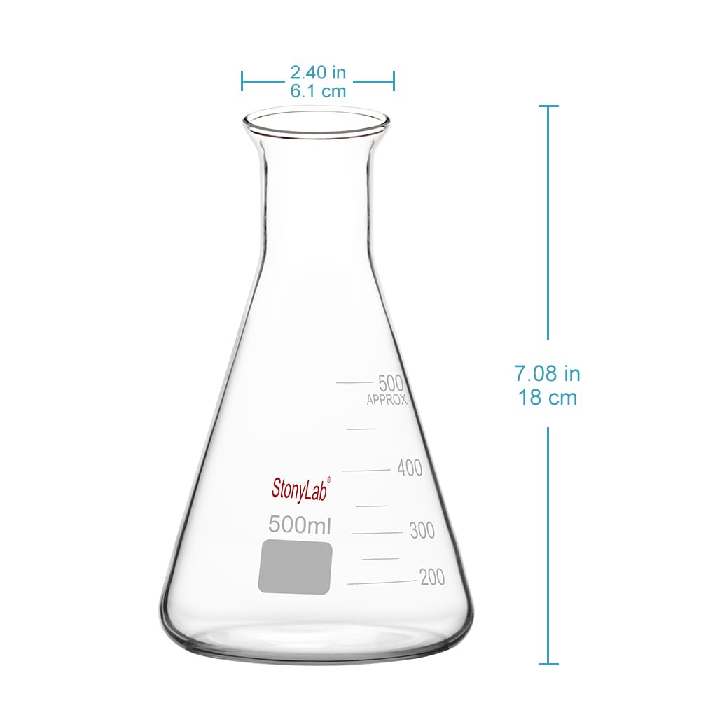 stonylab 1 Paquet Flacon Erlenmeyer à Large Ouverture en Verre, 500 ml Erlenmeyer Bouteille en Verre Borosilicate Erlenmeyer Flask avec Jante Robuste