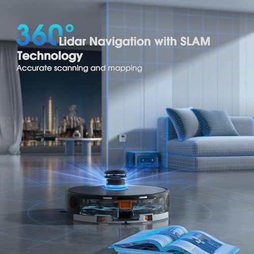Robot Vacuum and Mop, 3-in-1 Robotic Vacuum Cleaner with 70-Day Self-Emptying Base, 360° LiDAR Navigation, Smart Mapping & Auto-Return, 6000Pa Strong Suction for Pet Hair, Carpets & Hard Floors - Image 3