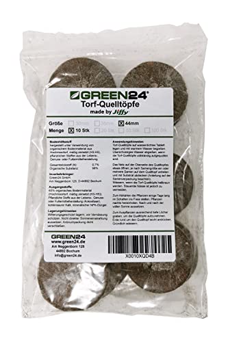 GREEN24 10 St. Torf-Quelltöpfe Made by Jiffy® Quell-Tabletten Aussaaterde Anzuchterde 44mm Torftablette mit Anleitung