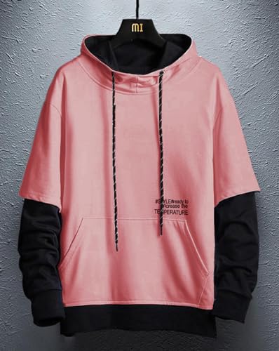 Image of EYEBOGLER Men's Cotton Blend Colorblocked Hooded Neck Full Sleeves Regular Fit Sweatshirt