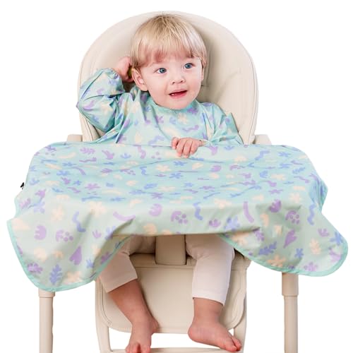 All-in-one Coverall Bib, Baby Feeding Bibs, Long Sleeve, BLW Bibs Covers baby and high chair