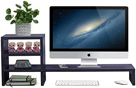 Ufine Wood Monitor Stand Riser with 3-Tier Storage Shelf 31.5 inch Desktop Organizer Computer Laptop PC Printer Telephone Stand for Office Dorm Home, Space Saving Black