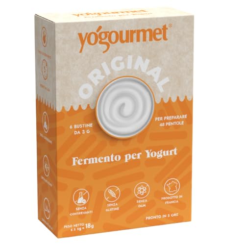 Yogourmet - Fermenti per Yogurt (6 Bustine = 6 Litri) Fai lo Yogurt in Casa - Naturale, Senza Glutine, Kosher, Halal