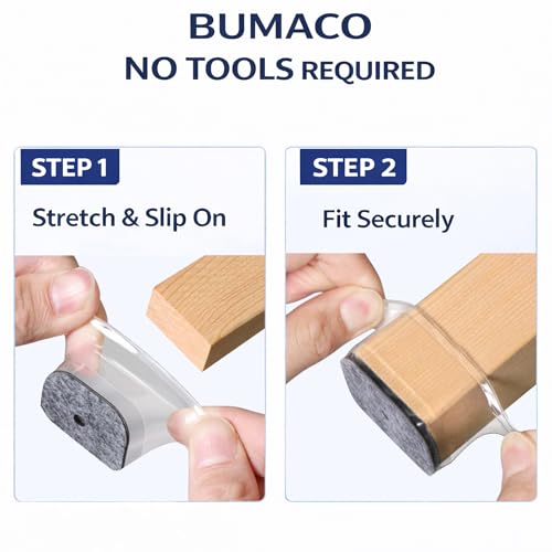 Image of BUMACO Chair Leg Floor Protectors Rectangle Chair Leg Protectors for Hardwood Floors Silicone Pads Covers to Protect Floors(Clear-40 Pcs, Rectangle M Fit (L:1-1 /8 inch ~ 1-1 /2 inch, W:3 /4 inch ~ 1 inch)
