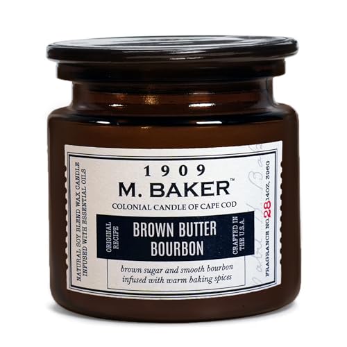 Colonial Candle Brown Butter Bourbon Scented Candle 2-Wick Natural Soy Blend Wax Candle Infused with Essential Oils 14 oz Apothecary Glass Jar Candle - Made in The USA
