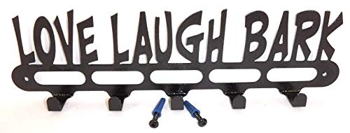 Dog Leash Wall Hook. Love Laugh Bark. Handmade In Usa. 14.25 Inches Wide. Gloss Black Texture #TOP1