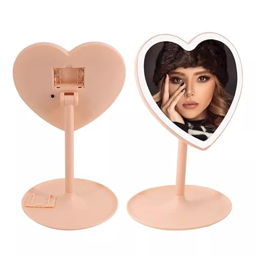 Adjustable Heart Shaped Led Light Screen Touch Table Vanity Mirror With Round Tray #TOP10