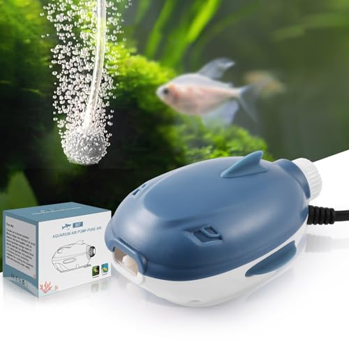 PYPABL Pompe à Air Aquarium Silencieuse 2W, 1 Sortie, Moteur Double, Débit d'Oxygène Réglable, Diffuseur d'air pour Bac à Poissons de 20 à 75 litres