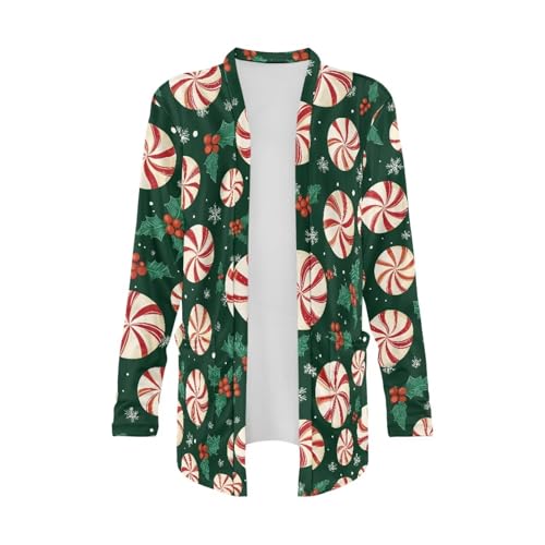 Xpyeesfuen Christmas Candy Womens Lightweight Cardigan Long Sleeve 0pen Front Casual Sweater Cardigans with Pockets Comfy Warm Jacket Fits Layering in Autumn