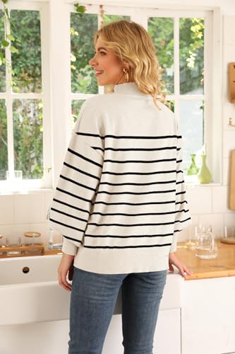 Image of WEACZZY Women's Sweater Mock Neck Long Lantern Sleeve Lightweight Knit Tops