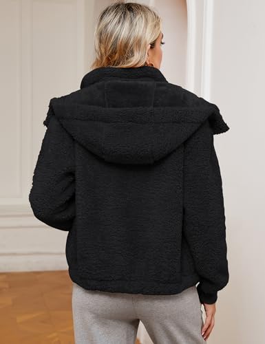 Micoson Womens Faux Fur Coat Winter Full Zip Sherpa Fleece Jacket Long Sleeve Warm Fuzzy Outerwear with Hooded4