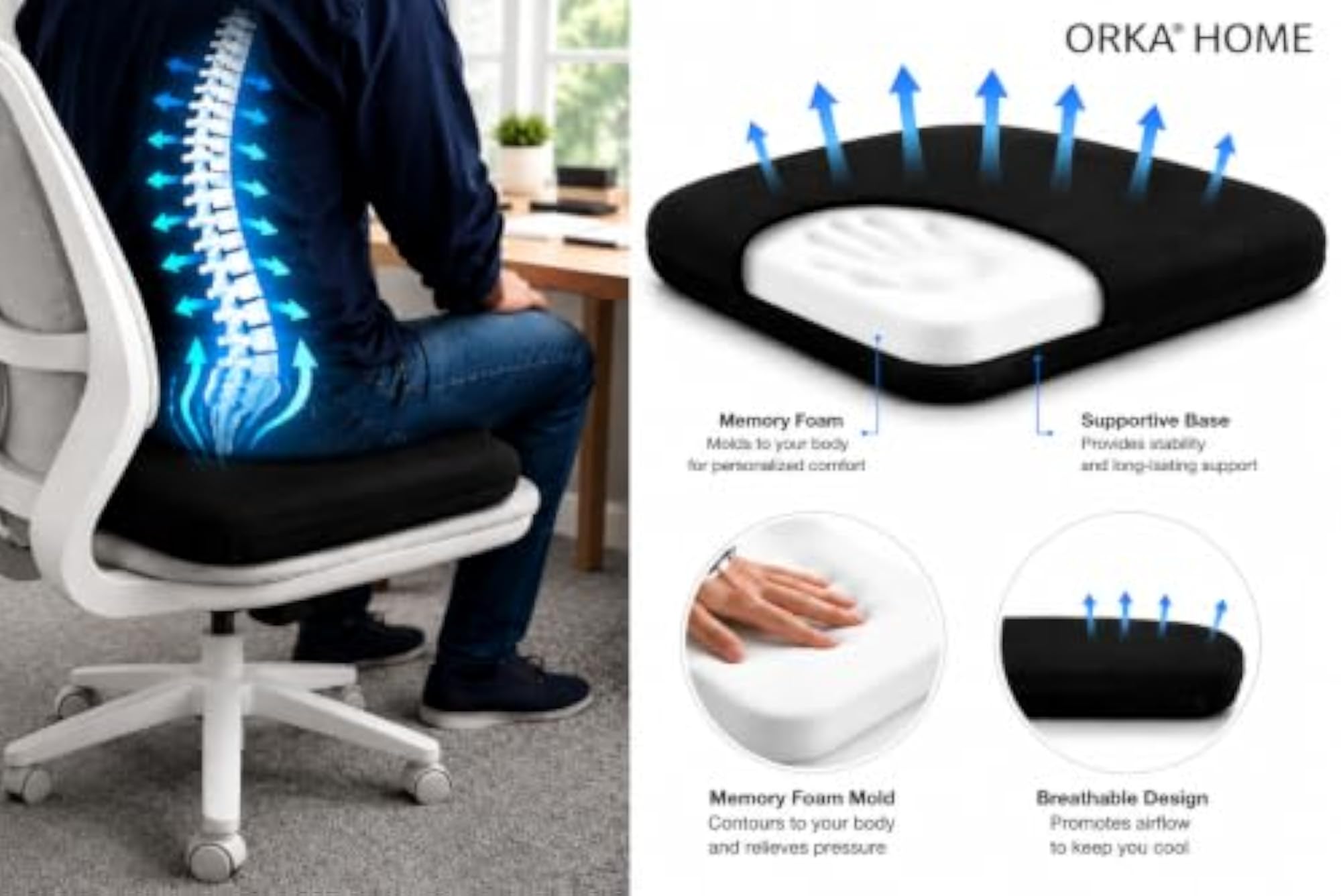 Premium Memory Foam Chair Seat Cushion for Office & Dining
