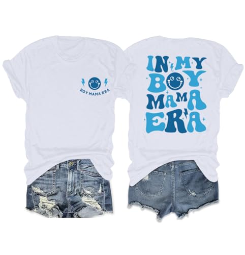 Sulayesh in My Boy Mom Era Shirt Mama Graphic Tees for Women Mother's Day Tshirt Gift Casual Funny Cute Letter Print Tops(White,M)