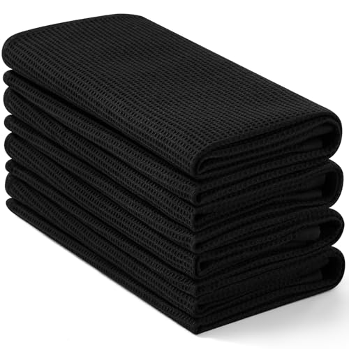 Homaxy 100% Cotton Waffle Weave Kitchen Towels - 4 Pack Soft and Absorbent Dish Towels - 16 x 26 Inches Quick Dry Hand Towels - Black