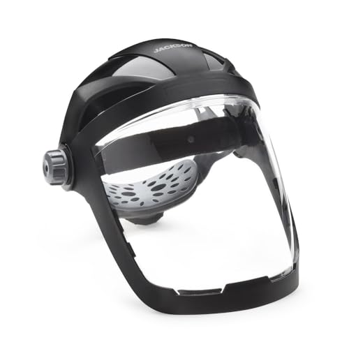 Jackson Safety QUAD500 Face Shield with Ratcheting Headgear, Clear Tint, Anti-Fog Coating, Black, 14220
