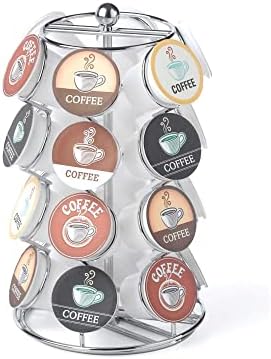 Nifty K Cup Holder – Compatible with K-Cups, Coffee Pod Carousel | 24 K Cup Holder, Spins 360-Degrees, Lazy Susan Platform, Modern Chrome Design, Home or Office Kitchen Counter Organizer